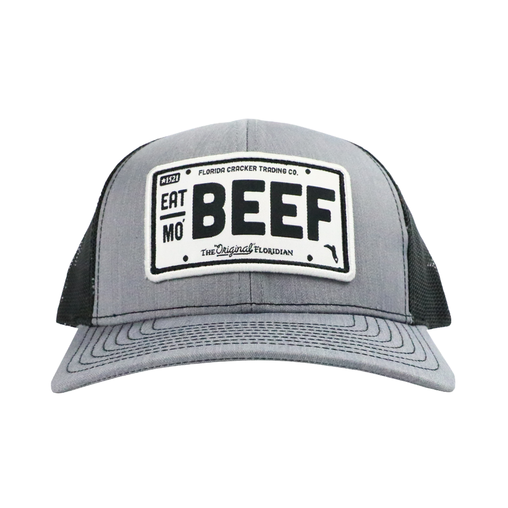 EAT MO' BEEF PATCH- HTHR GRAY/BLACK TRUCKER HAT