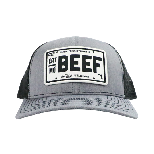 EAT MO' BEEF PATCH- HTHR GRAY/BLACK TRUCKER HAT