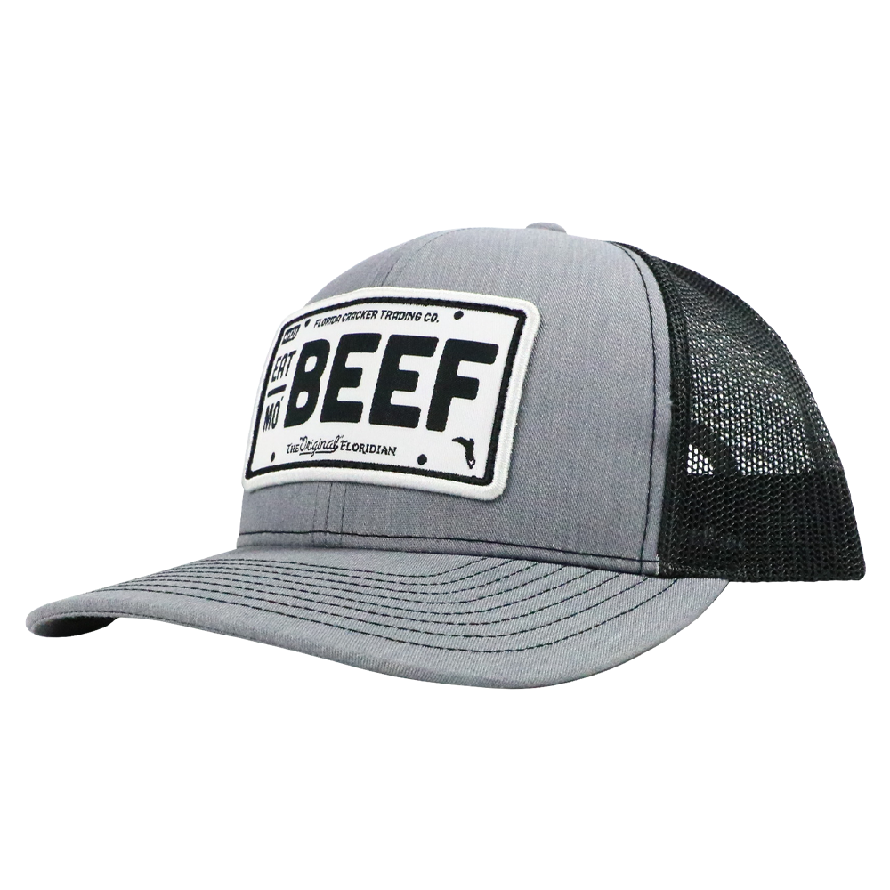 EAT MO' BEEF PATCH- HTHR GRAY/BLACK TRUCKER HAT