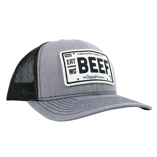 EAT MO' BEEF PATCH- HTHR GRAY/BLACK TRUCKER HAT