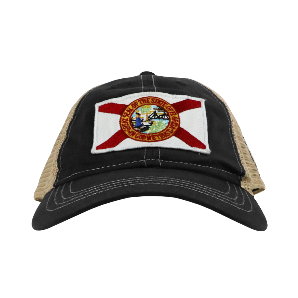 STATE FLAG PATCH BLACK /TAN MESH TRUCKER HAT