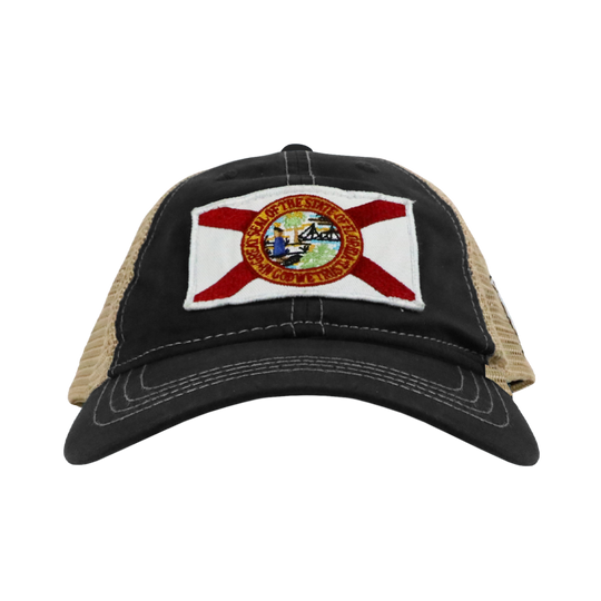 STATE FLAG PATCH BLACK /TAN MESH TRUCKER HAT