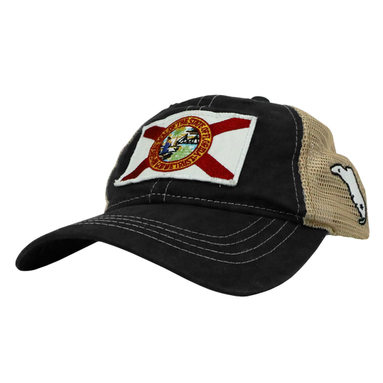 STATE FLAG PATCH BLACK /TAN MESH TRUCKER HAT