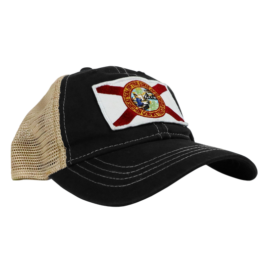 STATE FLAG PATCH BLACK /TAN MESH TRUCKER HAT