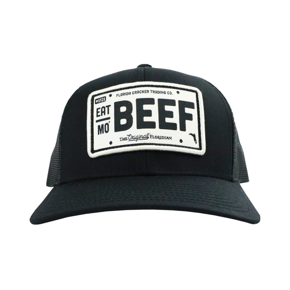 EAT MO' BEEF PATCH- BLACK/BLACK TRUCKER HAT