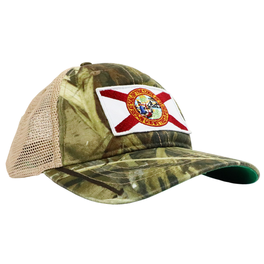 STATE FLAG PATCH CAMO/TAN MESH TRUCKER HAT