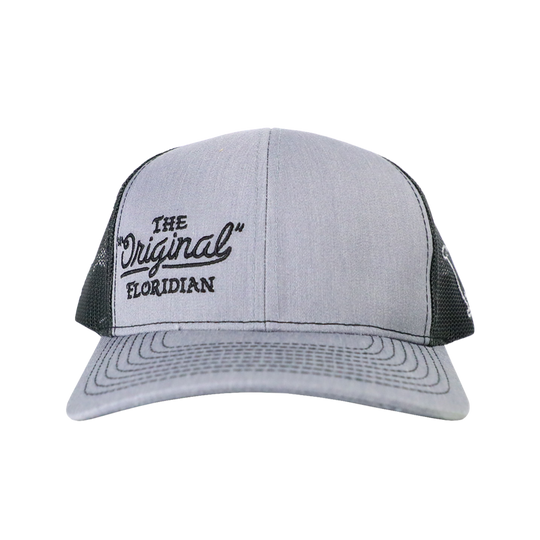 THE ORIGINAL FLORIDIAN HEATHER GREY ON BLACK TRUCKER HAT