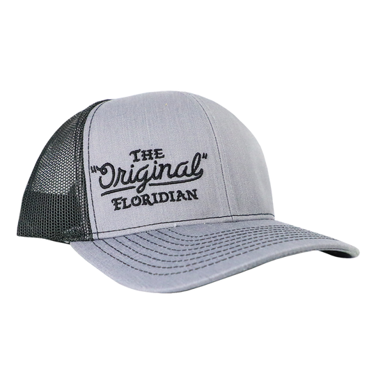 THE ORIGINAL FLORIDIAN HEATHER GREY ON BLACK TRUCKER HAT