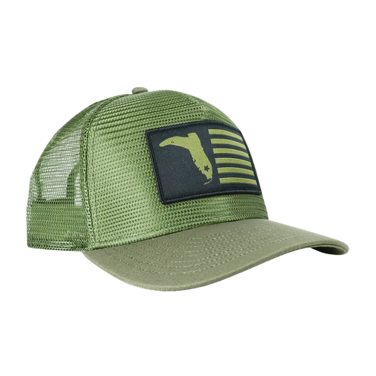 MILITARY GREEN BLACK FLAG MESH TRUCKER