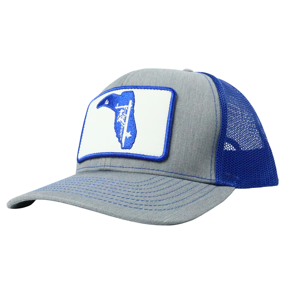 LINEMAN HEATHER GRAY/ ROYAL BLUE TRUCKER HAT