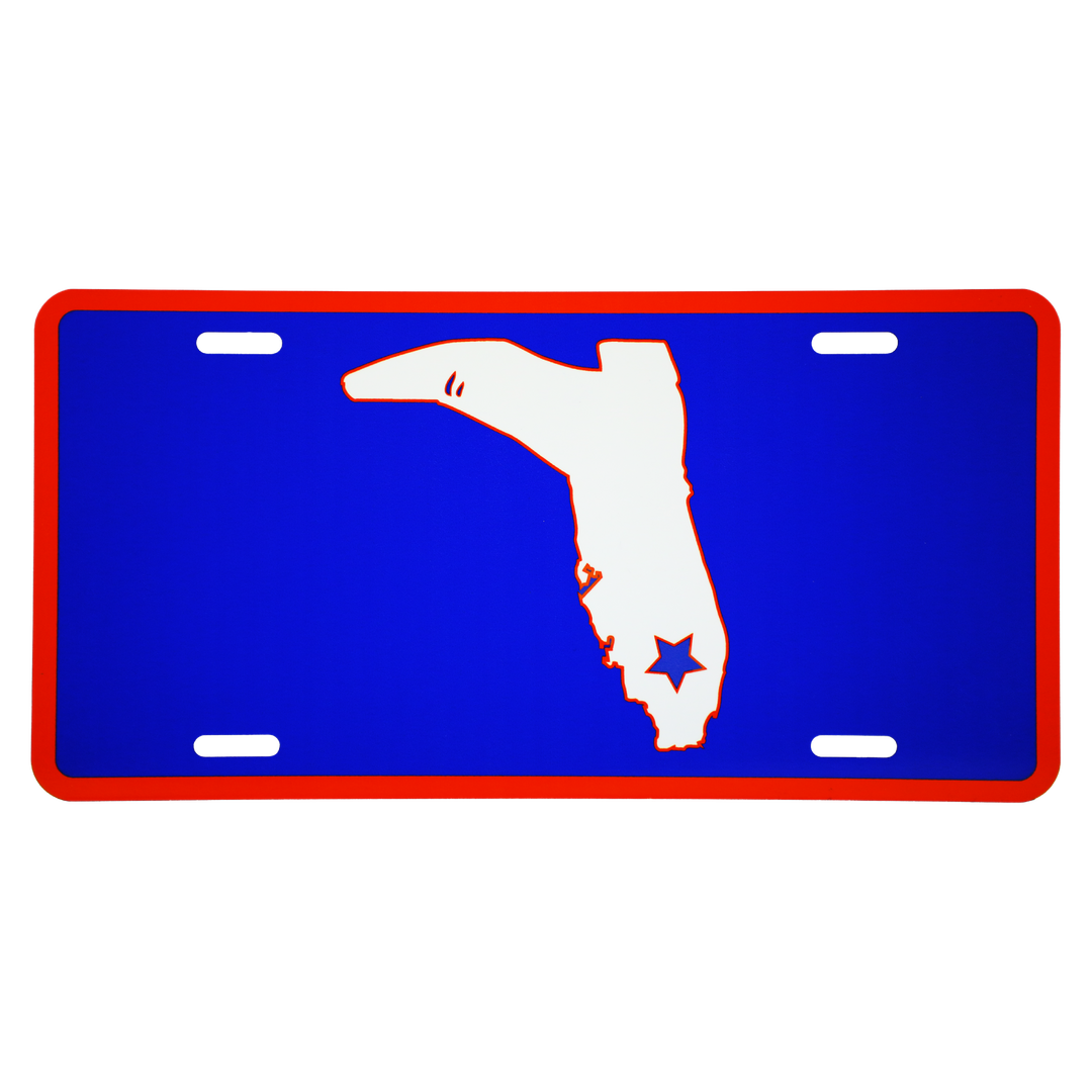 BLUE AND ORANGE FLAT LICENSE PLATE