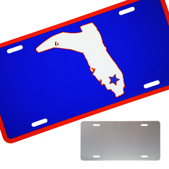 BLUE AND ORANGE FLAT LICENSE PLATE