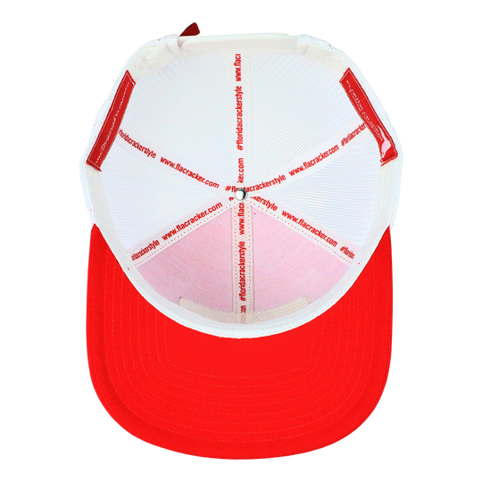 EAT MO' BEEF PATCH- RED/WHITE TRUCKER HAT