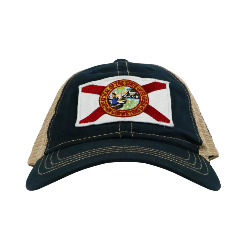 STATE FLAG PATCH NAVY /TAN MESH TRUCKER HAT