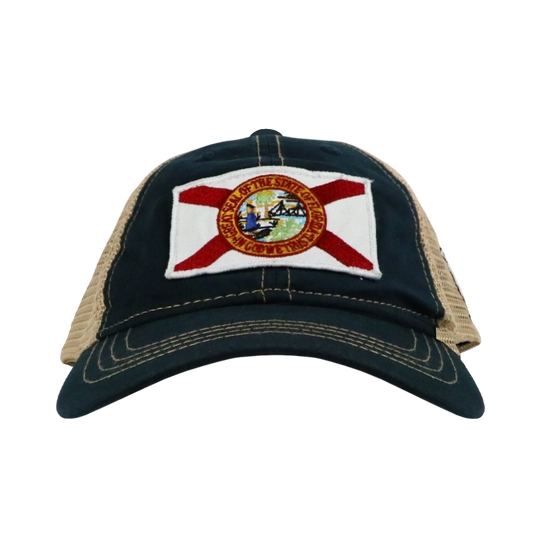 STATE FLAG PATCH NAVY /TAN MESH TRUCKER HAT