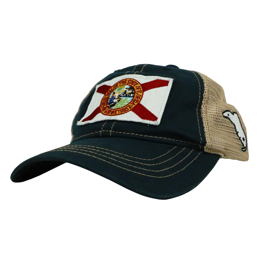 STATE FLAG PATCH NAVY /TAN MESH TRUCKER HAT