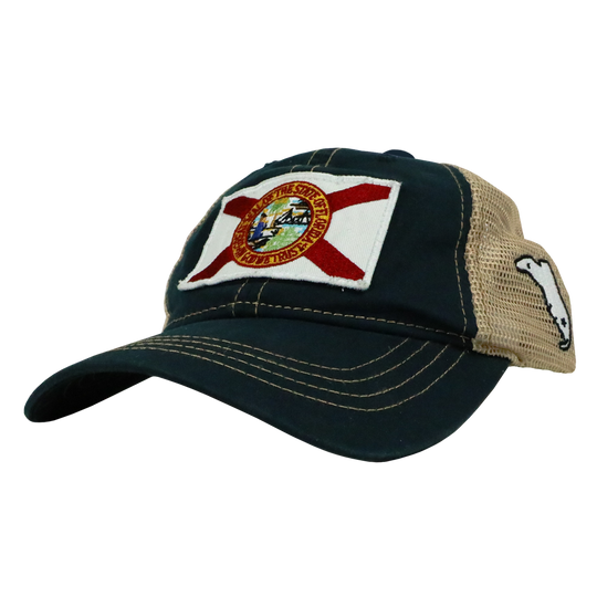 STATE FLAG PATCH NAVY /TAN MESH TRUCKER HAT