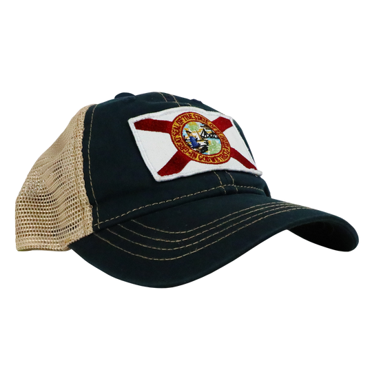 STATE FLAG PATCH NAVY /TAN MESH TRUCKER HAT