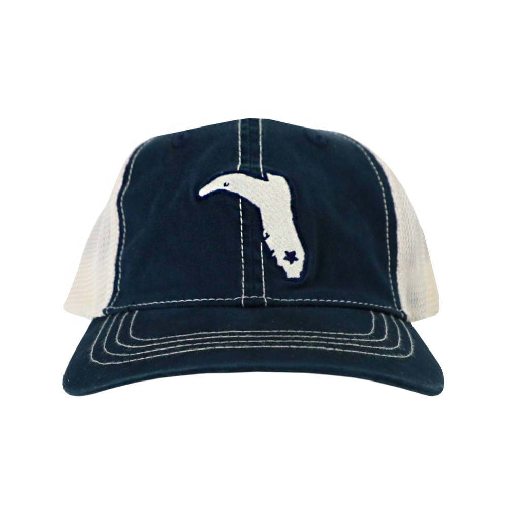 LADIES' PONYTAIL NAVY AND IVORY  VINTAGE TRUCKER SNAPBACK HAT