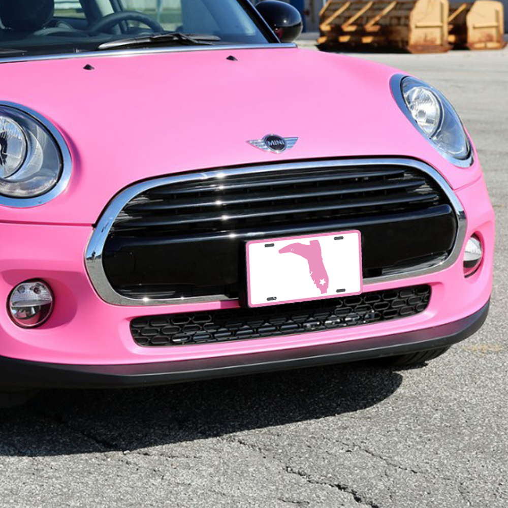 PINK/WHITE FLAT LICENSE PLATE