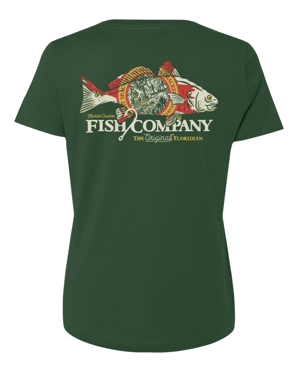 LIMITED FISH REDFISH V-NECK SHIRT - MILITARY GREEN – Florida Cracker Style