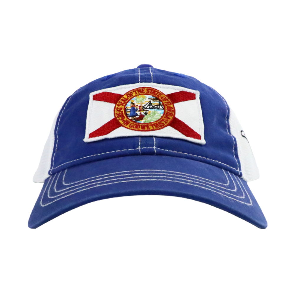 STATE FLAG PATCH ROYAL /WHITE MESH TRUCKER HAT