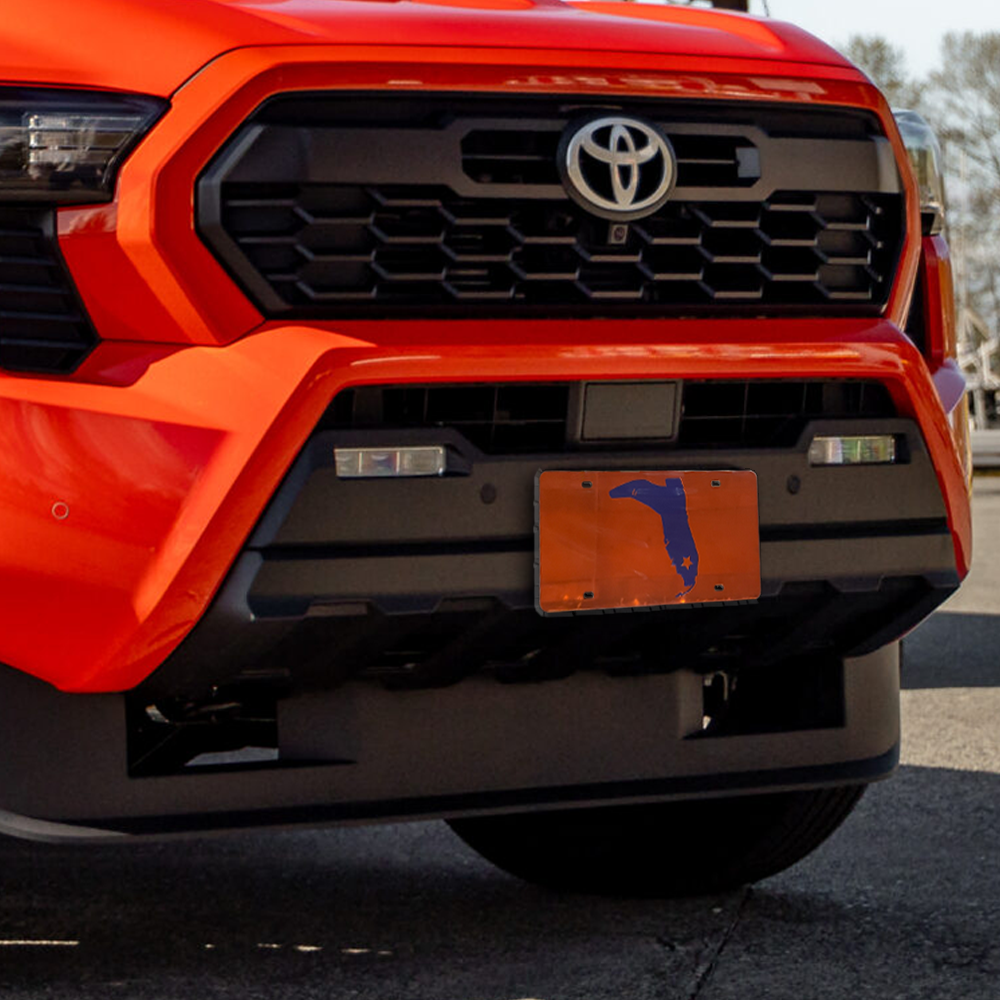 ORANGE/BLUE MIRRORED LICENSE PLATE