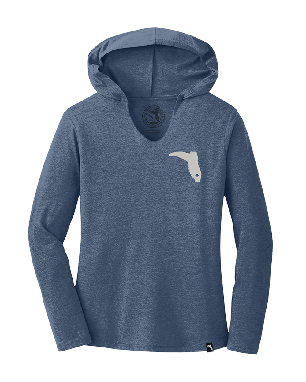 LADIES V-NECK HOODIE - FLORAL - NAVY FROST