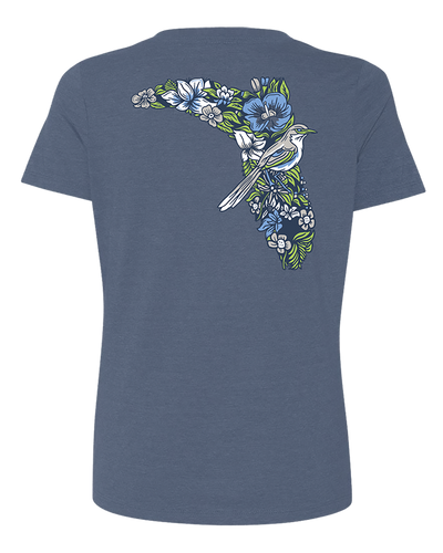 LADIES V-NECK - FLORAL - DEEP ROYAL