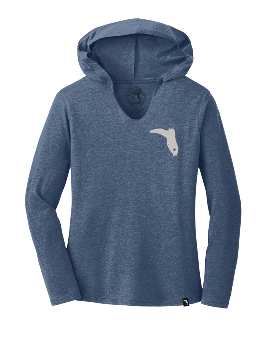 LADIES V-NECK HOODIE - FLORAL - NAVY FROST