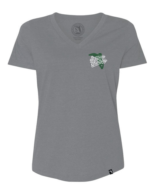 LADIES SUNDAY FUNDAY V-NECK - GREY