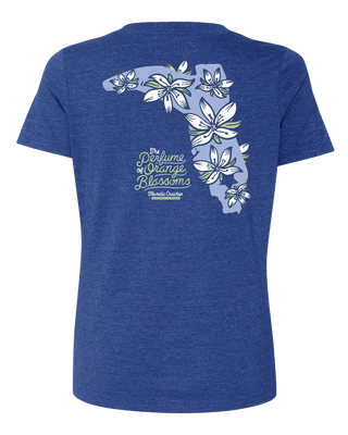 LADIES ORANGE BLOSSOMS V-NECK - ROYAL